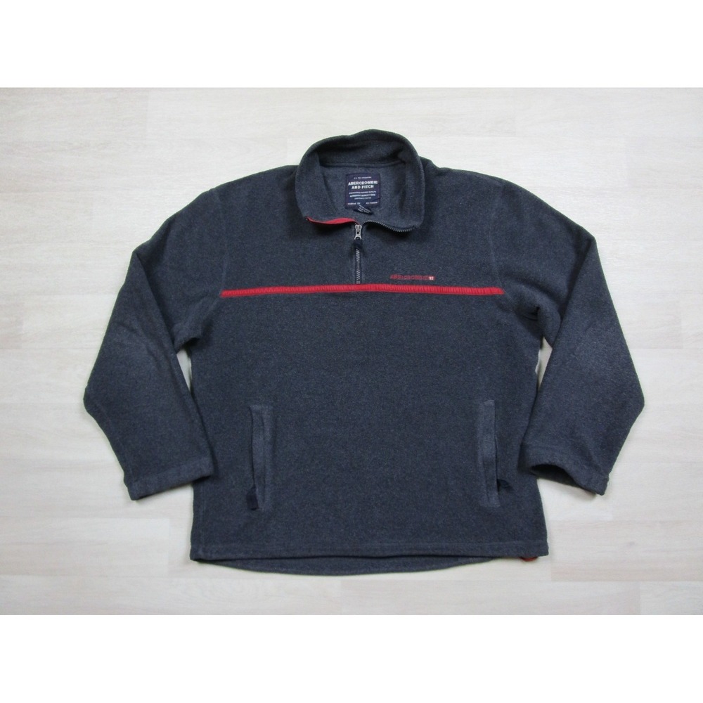 Abercrombie Mens Pullover Fleece Dark Gray (XL) 1/4 Zip Pockets Y2K Tek Vintage